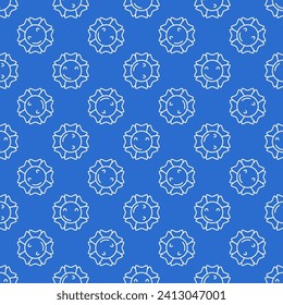 Beautiful Flower vector concept outline blue seamless pattern in Groovy style