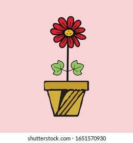 Hermosa ilustración vectorial de flores en la cacerola, vectorial de arte, diseño del logo del icono de flor