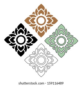 beautiful flower vector set of Thai pattern art on white background