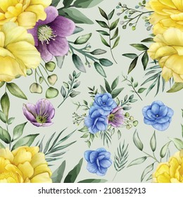 Beautiful flower watercolor seamless pattern