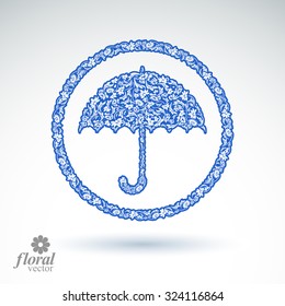 Beautiful flower-patterned umbrella. Stylized accessory,?? creative parasol, brolly graphic illustration, best for use in advertising and web design.