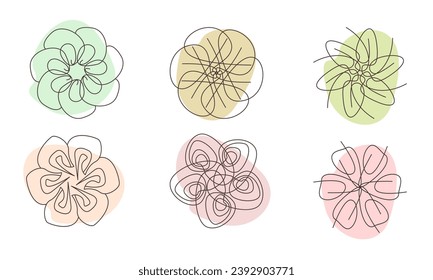 beautiful flowers abstract line art set