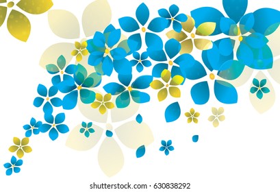 Beautiful flowers abstract vector background, blue and yellow colors