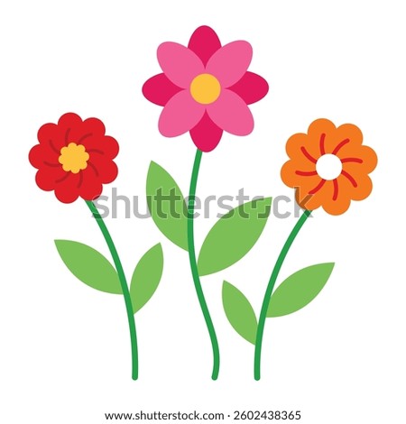 Beautiful Flowers Artwork. Simple Flowers Red, Pink, and Orange with Unique Centers