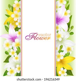 Beautiful flowers background, vector illustration with lilies - flowers, buds and leaves