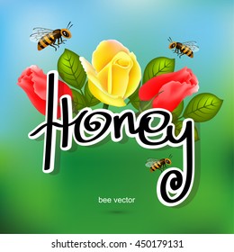 Beautiful flowers with bees. Vector illustration EPS 10