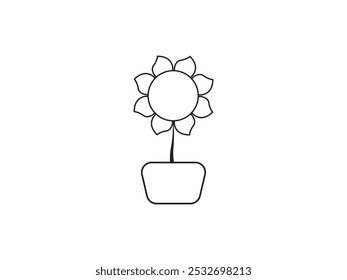 Beautiful Flowers bouquet coloring book page and tub. Coloring books page for adults or children. Flat Vector Illustration and white background.