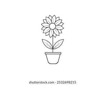 Página de libro para colorear de ramo de flores hermosas y bañera. Página de libros para colorear para adultos o niños. Ilustración vectorial plana y fondo blanco.