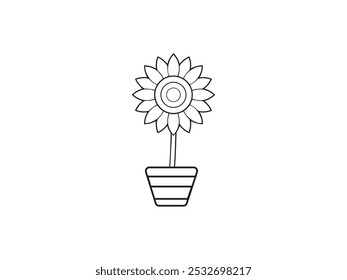 Beautiful Flowers bouquet coloring book page and tub. Coloring books page for adults or children. Flat Vector Illustration and white background.