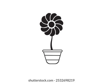 Beautiful Flowers bouquet coloring book page and tub. Coloring books page for adults or children. Flat Vector Illustration and white background.