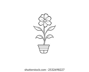 Beautiful Flowers bouquet coloring book page and tub. Coloring books page for adults or children. Flat Vector Illustration and white background.