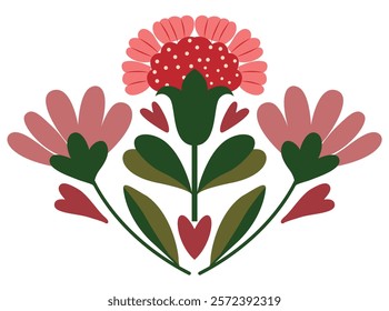 Beautiful flowers bouquet. Isolated realistic pink petals, blossom, branches, leaves vector set. Design spring tree illustration