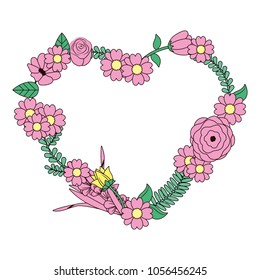 beautiful flowers branches decoration with heart shape