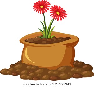 Beautiful flowers in brown bag on white background illustration