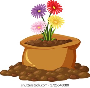 Beautiful flowers in brown bag on white background illustration