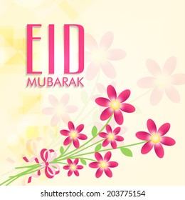 Beautiful flowers bunch on yellow background for Muslim community festival Eid Mubarak celebrations.  