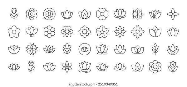 Beautiful Flowers Bundle of Thin Icons. Editable Stroke. Suitable for Web Sites, Books, Cards, Apps 