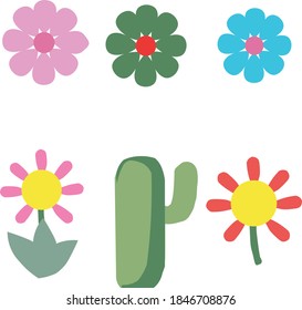 Beautiful flowers and cactus vector set 