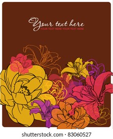 Beautiful flowers card. Vector illustration. Place for your text.