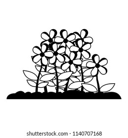 Beautiful flowers cartoon in black and white