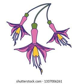 Beautiful flowers cartoon blue lines