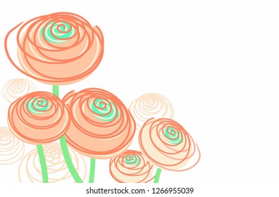 Beautiful flowers in coral colors. Modern Vector Illustration