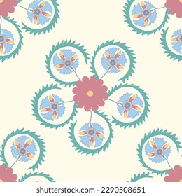 Beautiful flowers for creating traditional home interior elements and others. Uzbek culture. Suzani. Digital fabric patterns. 