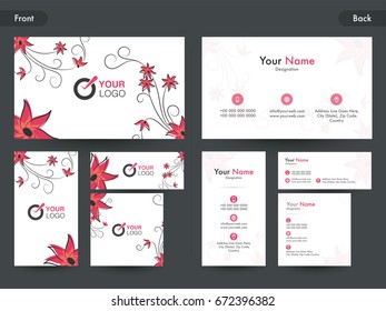 Beautiful flowers decorated Business Card, Visiting Card or Name Card templates set with front and back side view.