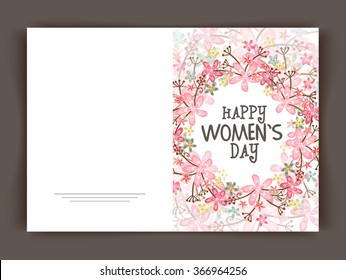 Beautiful flowers decorated greeting card design for Happy Women's Day celebration.