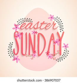 Beautiful flowers decorated greeting card design with stylish text Easter Sunday on egg decorated shiny background.