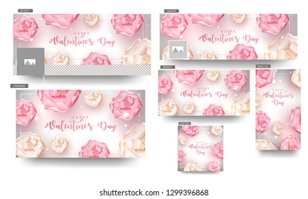 Beautiful flowers decorated header and banner set for Valentine's Day celebration.