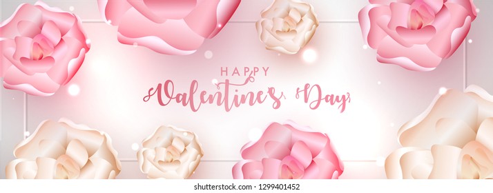 Beautiful flowers decorated header or banner design for Valentine's Day celebration.