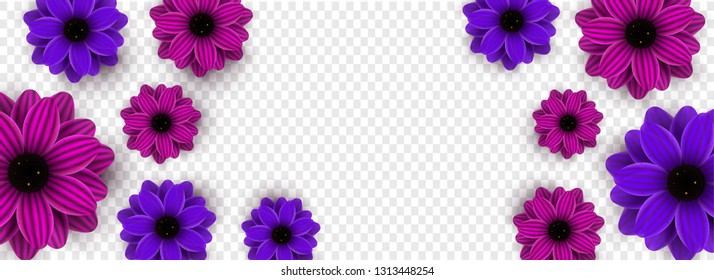 Beautiful flowers decorated on transparent background with space for your message.