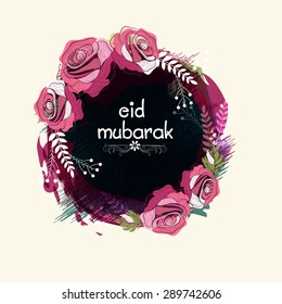 Beautiful flowers decorated rounded frame for famous festival of Muslim community, Eid Mubarak celebration.