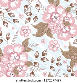 Beautiful flowers decorated seamless pattern background.