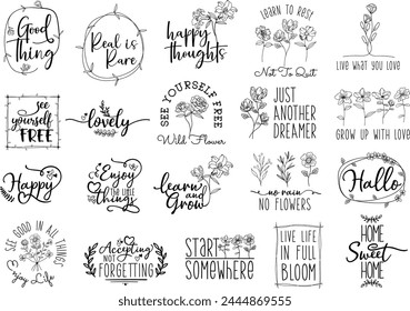 Beautiful Flowers Drawing Quotes Bundles  svg