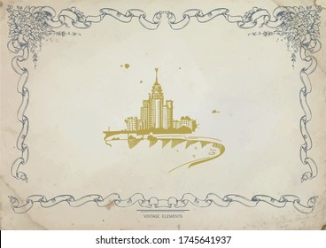 Beautiful flowers elements for postcard. Vector hand drawing elegance floral design in vintage style for print and scrapbook