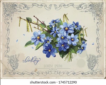 Beautiful flowers elements for postcard. Vector hand drawing elegance floral design in vintage style for print and scrapbook