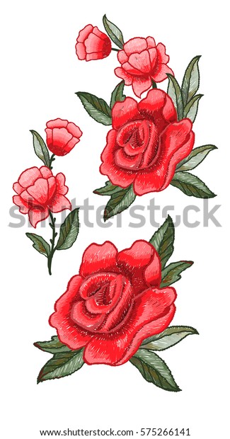 Beautiful Flowers Embroidery Rose Embroidery Vector Stock Vector ...