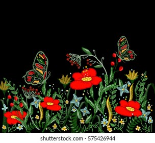 beautiful flowers embroidery vector 