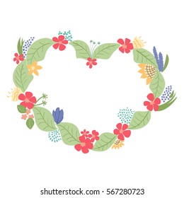Beautiful flowers frame in a shape of a heart.