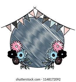 beautiful flowers and garlands circular frame