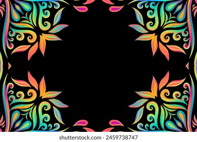 Beautiful flowers gradient flower art batik frame art background 