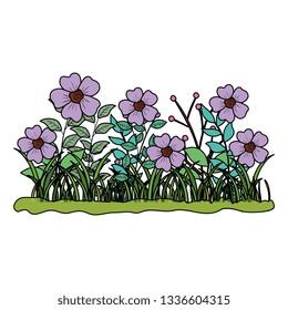beautiful flowers with grass garden scene