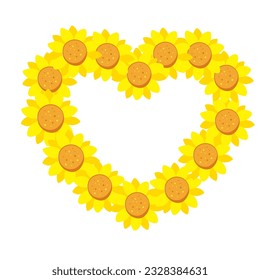Beautiful flowers with heart. Frame art, vector illustration.