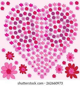beautiful flowers in heart shape vector illustration