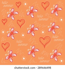 beautiful flowers with hearts and curls vector illustration