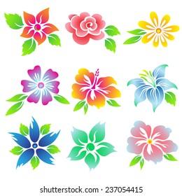 Beautiful flowers icon set.