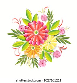 Beautiful Flowers Isolated On White Background Colorful Floral Decoration Element Vector Illustration