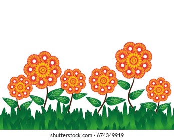 Beautiful flowers at the lawn in the garden on white background in vector